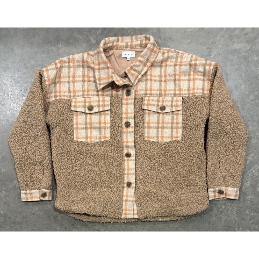 Mable Plaid Sherpa Shacket Women’s Large Long Sleeve Jacket Shirt